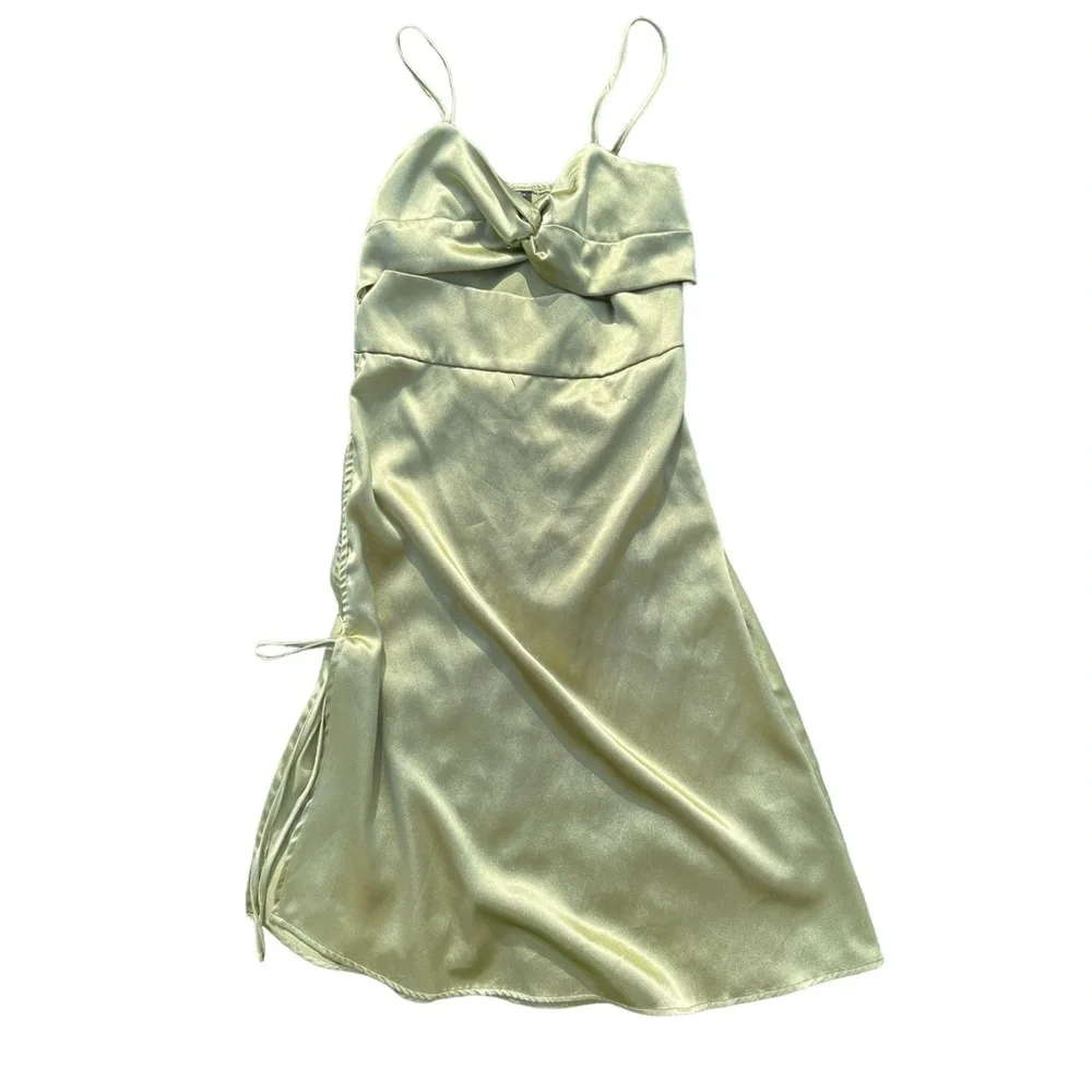 Sage green satin dress with adjustable straps prom